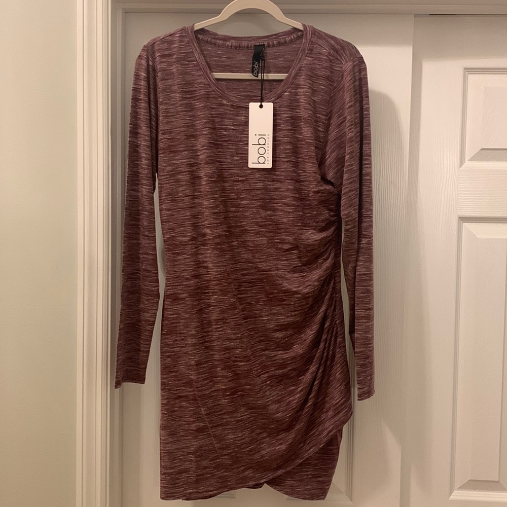 NWT Bobi Long Sleeve Ruched Dress - Picture 2 of 3